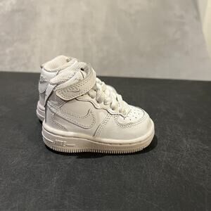 Nike Air Force 1 Mid Shoes Toddler Size 2C White Leather Strap High Top